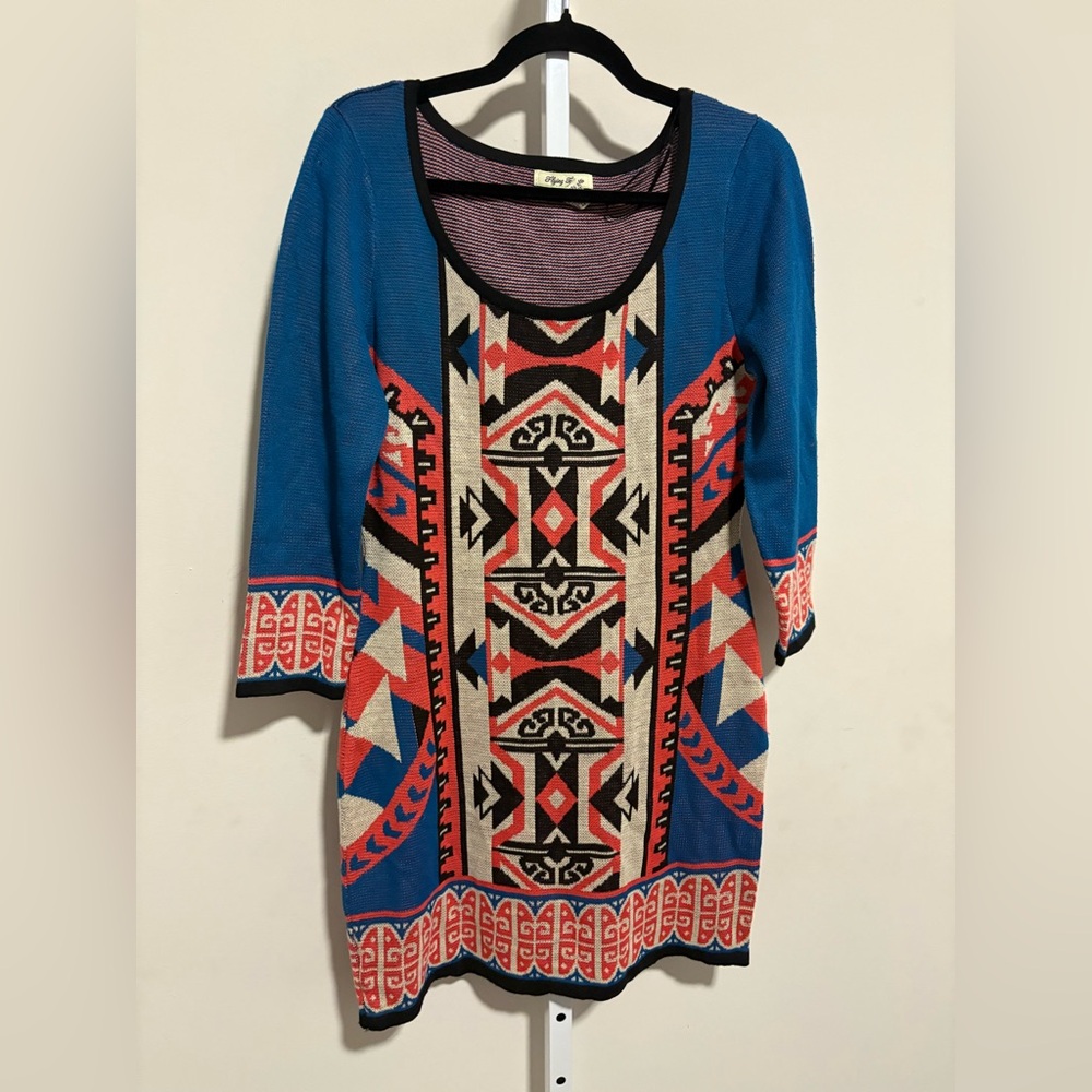 Flying Tomato Blue and Red Geometric Dress - Picture 2 of 4